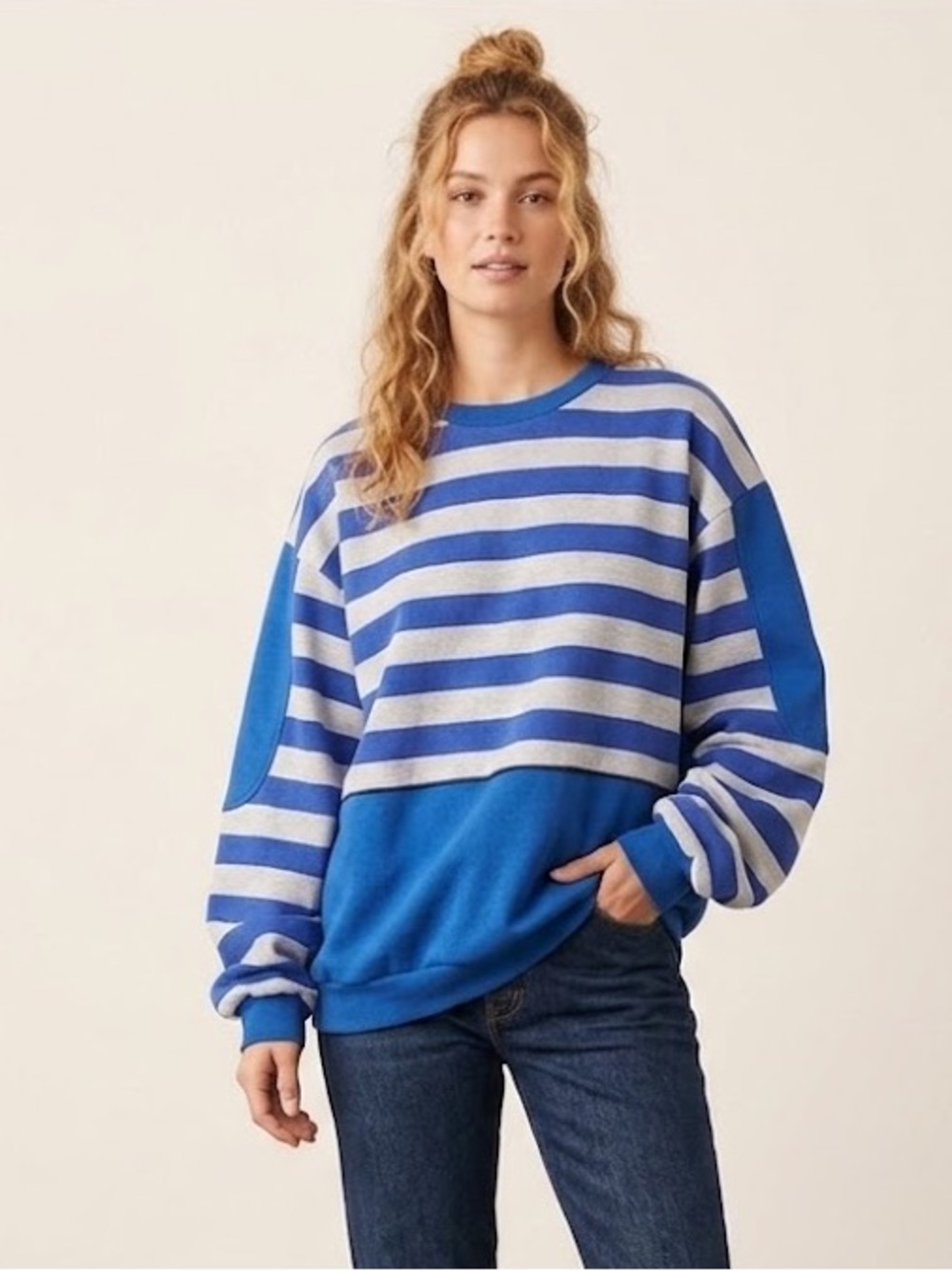 Blue and Gray Striped Crewneck Sweatshirt, Size Large, Vintage?, Oversized